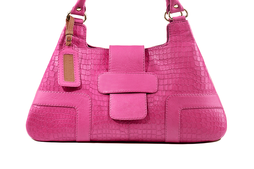 Dress large handbag in fuchsia pink leather - Profile view